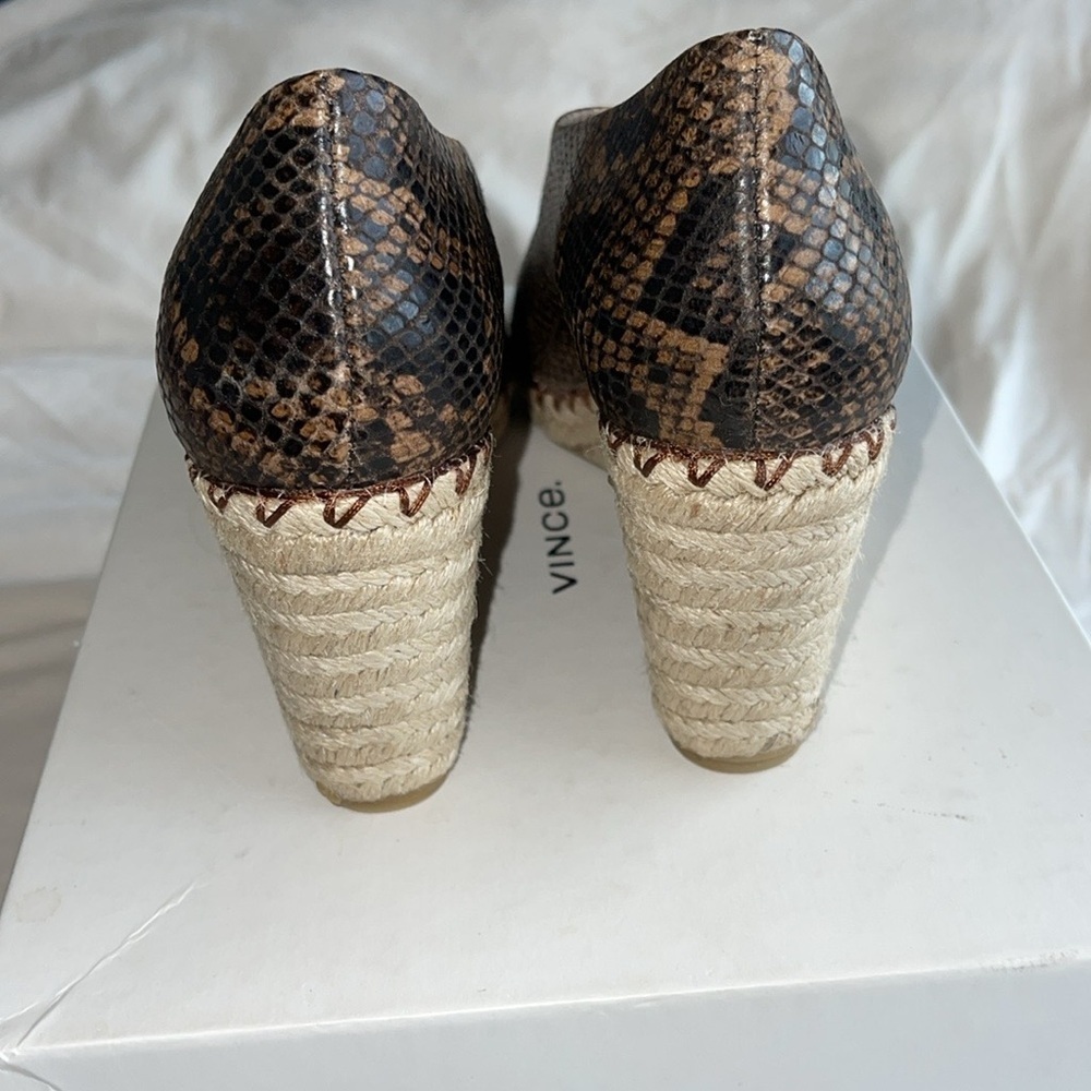 VINCE Percey Snakeskin Coffee Open Toe Heel - Picture 3 of 10